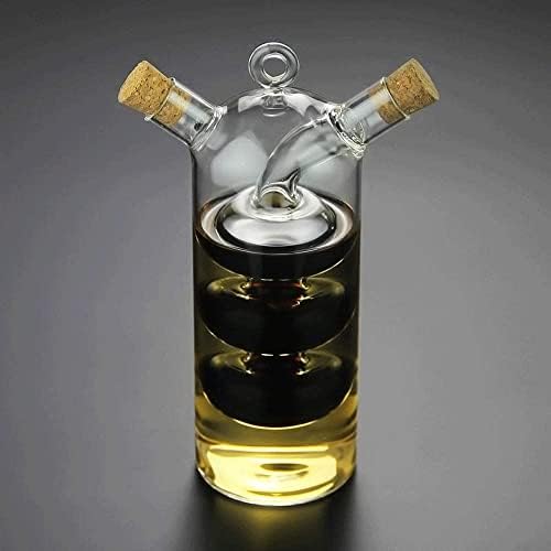 Olive Oil and Vinegar Dispenser Cruet Bottles, 2 in 1 Transparent Glass Oil Bottle, Dual Glass Oil Dispenser Bottles for Kitchen Cooking Container