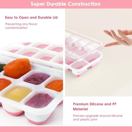 Ice Cube Tray with Lid, 4 Pack Silicone & Plastic Ice Cube Trays for Freezer, BPA Free, Stackable Ice Maker Trays for Freezer, Easy-Release and Flexible Ice Trays for Cocktail, Coffee, Tea