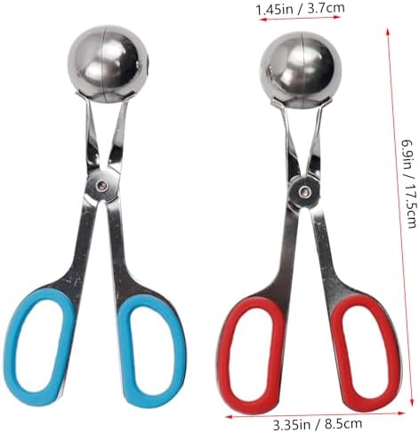2 Pcs Meatball Maker Tongs None-Stick Meatball Maker Stainless Steel Meat Ballers Scoop Ball Maker Ice Tongs for Meat, Cake Pop, Ice Cream Scoop, Fruit, Cookie Dough, Melon -Red & Blue（M Size）