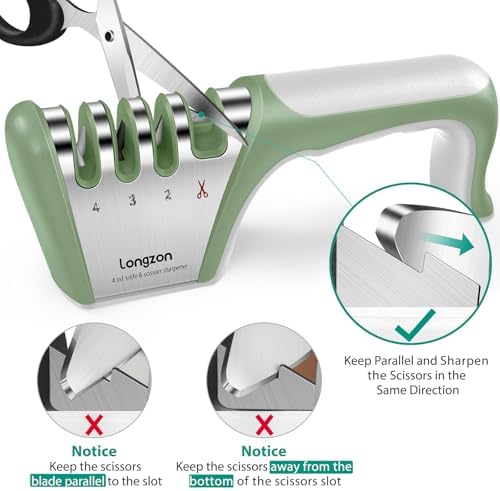 Longzon 5-in-1 Knife Sharpener 4 Stage with Cut-Resistant Glove, Gray+Green