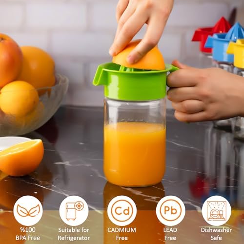 Glass Lemon Juicer, Small Grapefruit and Citrus Juicer, Extractor Manual Hand with Handle and Pour Spout, BPA Free and Lead-Free Heavyweight Crystal Clear Glass 22.31oz (green)