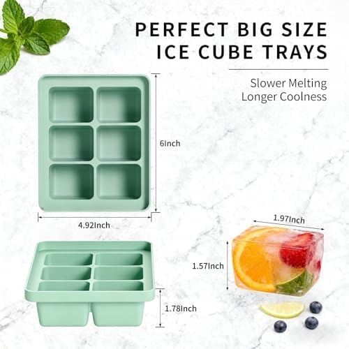 Large Silicone Ice Cube Tray Set of 3, Easy Release 6 Flexible Silicone Ice Cube Molds with Removable Lid, Reusable Freezer Stackable Ice Trays for Whiskey, No Floater, BPA Free