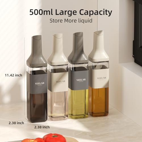 2 Set Olive Oil Bottles 500 ml, Glass Dispenser for Kitchen (Gray)