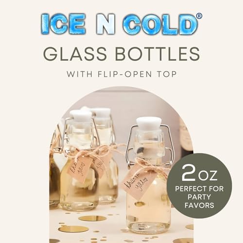 ICE N COLD Glass Swing Top Bottles | Flip Top Glass Bottles for Limoncello, Syrups, Oils, Vinegar, Extracts & Beverages | Airtight Reusable Glass Bottles (24-Pack, MINI (60ml | 2oz))