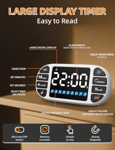 DOOMAY Magnetic Digital Kitchen Timer for Classroom Countdown