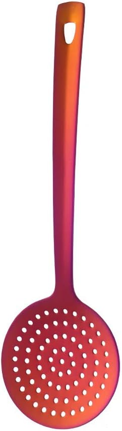 Skimmer Spoon, BuyGo Rainbow Red Slotted Spoon Strainer Ladle Stainless Steel Cooking Utensil, Comfortable Grip Design