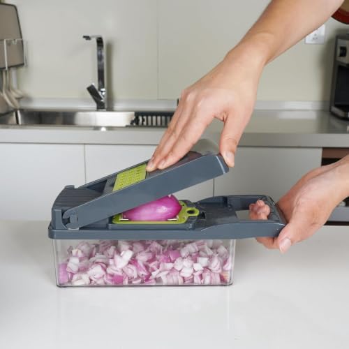 15 in 1 Vegetable Chopper- Food Chopper Onions Vegetable Slicer Dicer, Veggie, Cheese Grate Cutter with 7 Blades for Carrot Salad Garlic Potato slicer with Large Container Mandoline Kitchen Gadgets