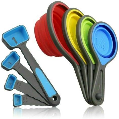 Silicone Collapsible Measuring Cup- 8 pcs Collapsible Food Grade Silicone Measuring Cups and Spoons Set