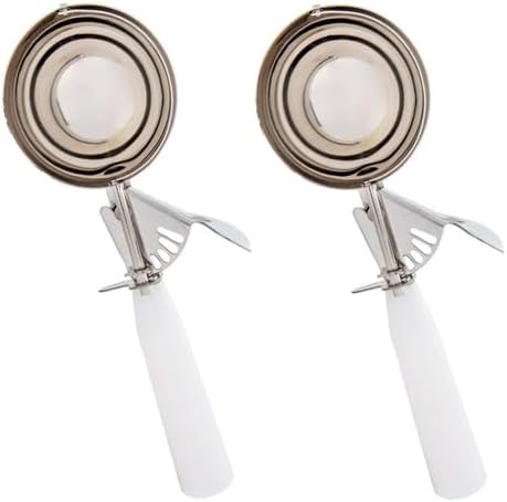 Tiger Chef White 5-1/3 oz Stainless Steel Ice Cream Scoop Disher - NSF Certified - For ice cream, frozen yogurt, cookie dough, meat balls, rice dishes, and vegetable purées. (2, 5-1/3 oz White)