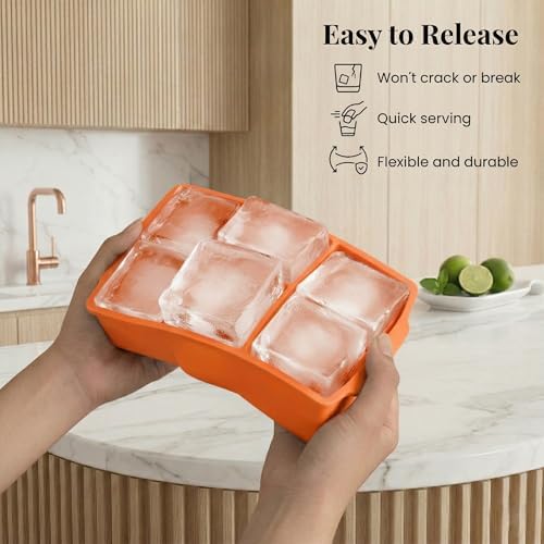 KitchFort® Large Silicone Ice Cube Tray (2-Pack) - 2" Big Ice Mold with Lid