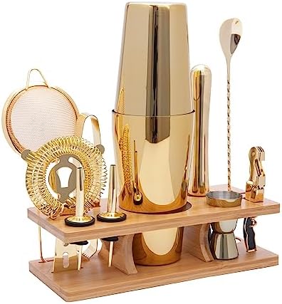 11-Pcs Cocktail Shaker Set Gold,Bartending Kit Stainless Steel Shakers 25oz Bar Kits for Bartender Mixing Set Barware Tool Sets for Professional Bartender and Home