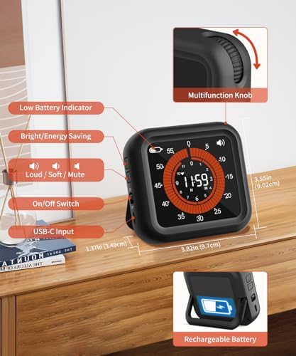 Digital Magnetic Visual Kitchen Timer, Up to 11H 59M Countdown & Count Up