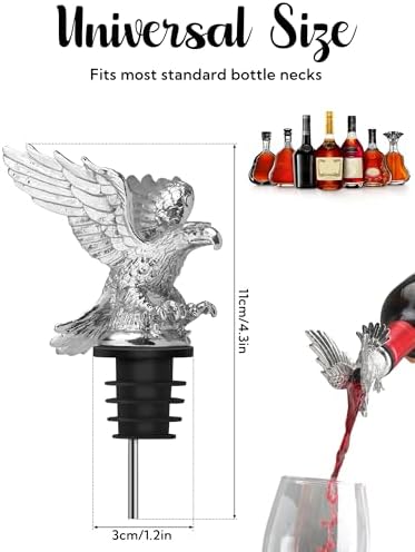 Bald Eagle Wine Pourer Bottle Stopper, Zinc Alloy Metal Eagle Wine Spout for Wine & Liquor Bottles, Drip Free Universal Fit Zinc Alloy Animal Wine Pourer Bar Accessory, Patriotic Wine Gifts for Men
