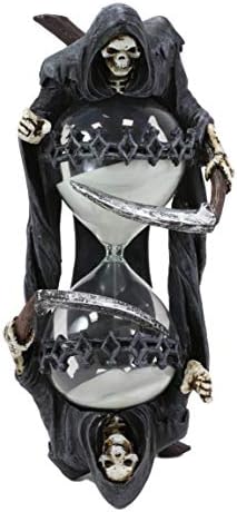 Ebros Gift 7.75" Tall Soul Harvester Time Waits for No Man Gothic Grim Reaper with Scythe Sand Timer Statue by Anne Stokes Macabre Ossuary Hell Skeletons Sandtimer Desktop Shelf Decorative Figurine
