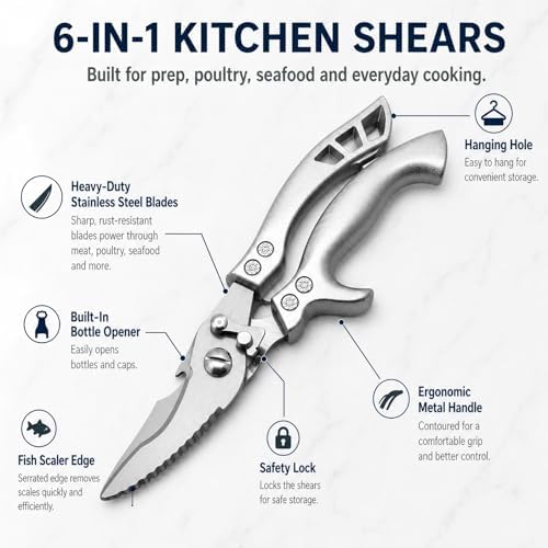 Poultry Shears, Spring Loaded Kitchen Scissors Fish Scaler Opener