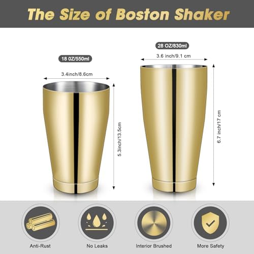 Sabary 12 Pcs Shakers Bartending Boston Cocktail Shaker, Gold