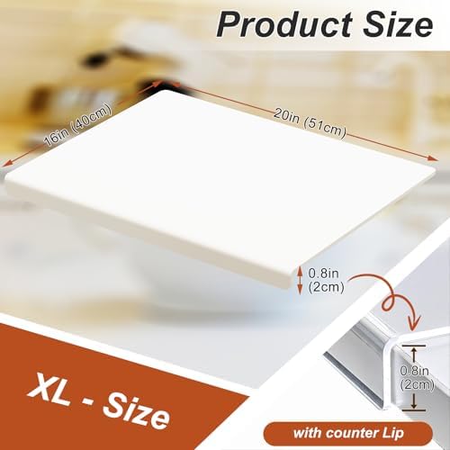 JJL Anti-Slip Acrylic Cutting Board with Counter Lip, 20 x 16 Inches, White, Perfect for Cutting Bread, Meat, and Vegetables, Ideal Choice for Kitchen Countertop Décor