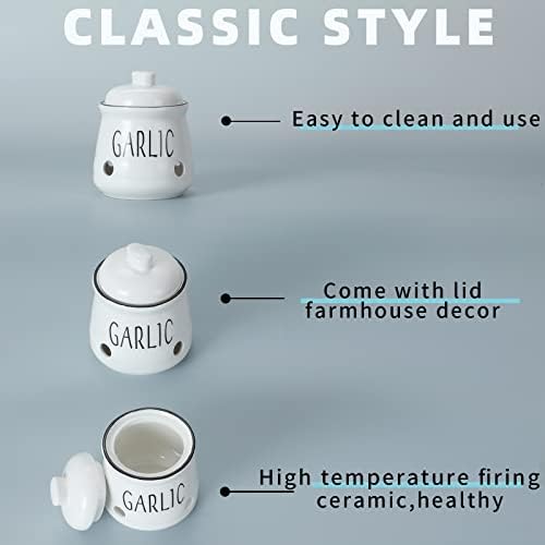 Garlic Keeper with Lid, Ceramic Mini Garlic Container Saver for Countertop, Keep Your Garlic Cloves Fresh