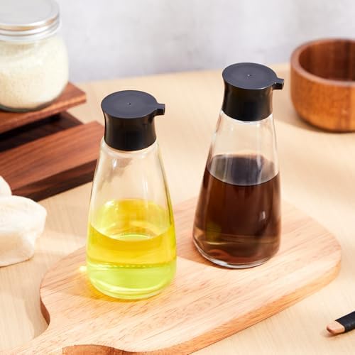 6 Pcs Glass Soy Sauce Dispenser Bottles, 9.6 oz Oil Cruet, Black