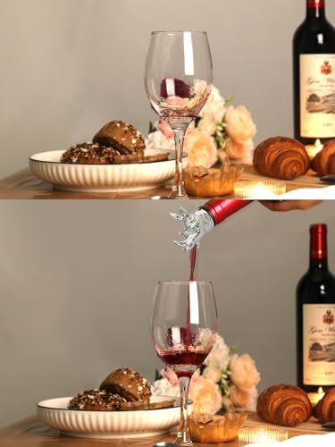 Rhino Wine Pourer, Metal Animal Wine Bottle Pourer Spout with Stopper, No-Drip Liquor Pour Spout for Wine, Whiskey, Spirits, Decorative Rhinoceros Bottle Topper Bar Accessory, Gift for Men