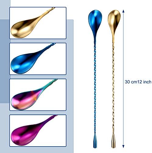 Boao 4 Pcs 12 Inch Stainless Steel Cocktail Spoons, Rainbow Assortment