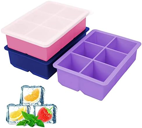 Excnorm Silicone Ice Cube Trays, 3‑Pack Large Square Molds with Lid