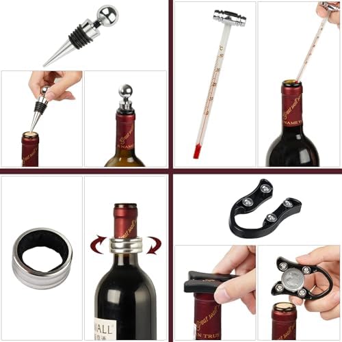Valentines Day Gifts, 9 PCS Corkscrew Wine Opener Set, Stainless Steel Cork Screw Rabbit Wine Bottle Opener Kit Including Foil Cutter, Pourer, Vacuum Wine Stopper Corkscrews etc