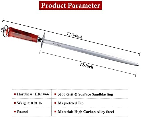 Sharpening Steel Knife Sharpener Rod Round 12 IN Honing Steel for Knife
