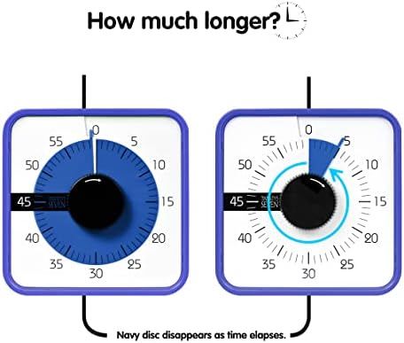 TWENTY5 SEVEN Countdown Timer 7.5 inch; 60 Minute 1 Hour Visual Timer – Classroom Teaching Tool Office Meeting, Mechanical Countdown Clock for Kids Exam Time Management Magnetic, Navy Blue