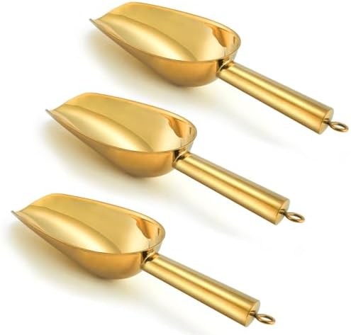 P&P CHEF Ice Scoop Set of 3, Stainless Steel Food Scoop, 3+3+3 Oz & Gold