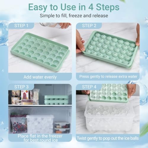 Round Ice Cube Trays with Lid and Bin, 70 Sphere Ice Ball Maker for Freezer, 1 Inch Small Ice Mold, Stackable BPA Free Ice Tray for Whiskey, Cocktails, Iced Coffee, Juice and Mixed Drinks