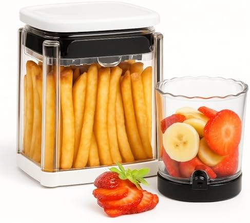 All-in-One French Fry Cutter for Potatoes and Strawberry Slicer – 4 Blade Fruit & Vegetable Slicer, Premium Chopper with Wedge, Garnish, and Strawberry Cutter Cup
