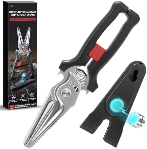 Kitchen Scissors – Multi-kitchen shears use for Poultry/Meat/Fish, w/Bottle Opener, Safety Lock, Non-Slip, Dishwasher-safe