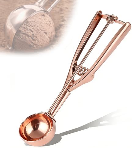 Stainless Steel Ice Cream Scoop Polished Melon Baller Scoop Metal Ice Cream Scoop with Trigger Cookie Scoop for Baking 3 sizes Fruit Spoons Kitchen (Rose Gold, S)