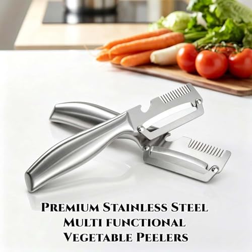 Premium Vegetable Peeler with Wooden Handle and Bottle Opener, Multi-Functional Vegetable Peeler for Fruit Pumpkin Peeling Potato and other vegetables or fruits (B-3pcs)