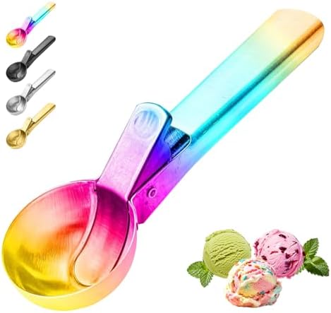 Ice Cream Scoop,Portable Stainless Steel Ice Cream Scoop with Trigger and Comfortable Handle,Dishwasher Safe,DIY Ice Cream,Gelato,Sorbet,Cake Batter (Rainbow)