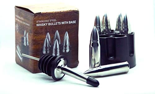 Whiskey Stones Bullets with Base gift | set of 6 Stainless Steel | Perfect for MIlitary Gift for Chilling Drinks