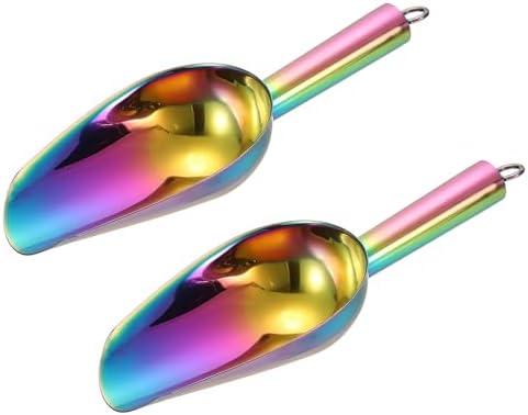 uxcell 2pcs Metal Ice Scoop, 8.3 inch Stainless Steel Ice Scooper for Kitchen Party Bar Wedding Use, Rainbow