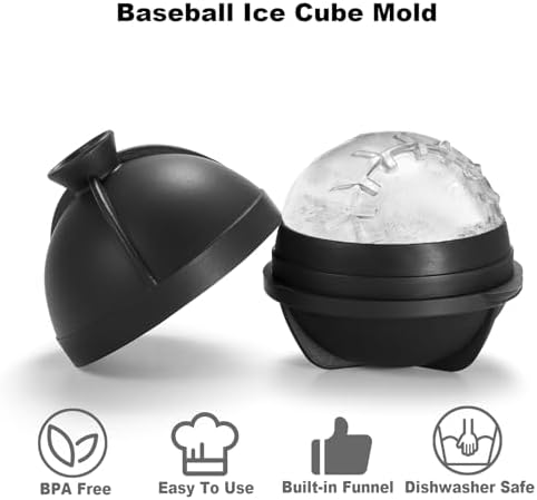 Nax Caki 3D Baseball Ice Cube Molds, Novelty Baseball Gifts Stuff for Men, 2.5" Large Silicone Round Ball Ice Cube Tray for Cocktails,Bourbon,Brandy, Whiskey