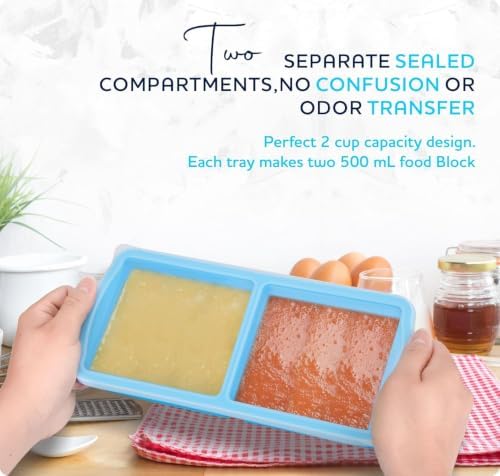 ZIP STANDING Silicone Freezer Trays with Lid,2-cup Soup Freezer Container large Ice Cube Molds with Reinforced Steel Ring Top for freezing Soup Sauce Broth Leftovers oven Dishwasher -Safe(3-Pack)