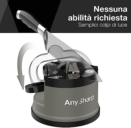 AnySharp Knife Sharpener, Hands-Free Safety, PowerGrip Suction, Safely Sharpens All Kitchen Knives, Ideal for Hardened Steel & Serrated, World's Best, Compact, One Size, Grey