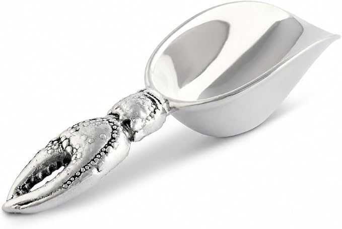Arthur Court Crab Handle Ice Scoop - Sand Casted and Hand Polished Aluminum - Coastal Barware - 8 Inch Long