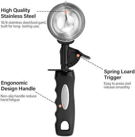 Ice Cream Scoop with Trigger, 5 Tbsp Cookie Scoop for Baking, 2.45 Oz Cookie dough Scooper, Large Ice Cream Scooper, Stainless Steel Portion Scoop, 72.7 ml