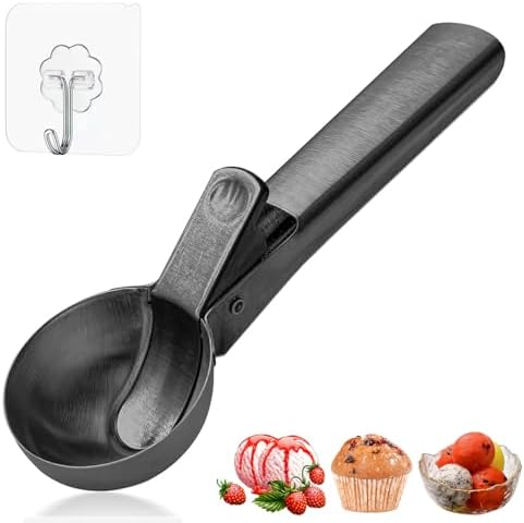 Ice Cream Scoop,Portable Stainless Steel Ice Cream Scoop with Trigger and Comfortable Handle,Dishwasher Safe,DIY Ice Cream,Gelato,Sorbet,Cake Batter (Black)