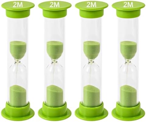 Sand Timer for Kids - 2 Minute Set of 4 Hour Glass - Green Color- Acrylic Covered for Classroom, Home & Kids Room