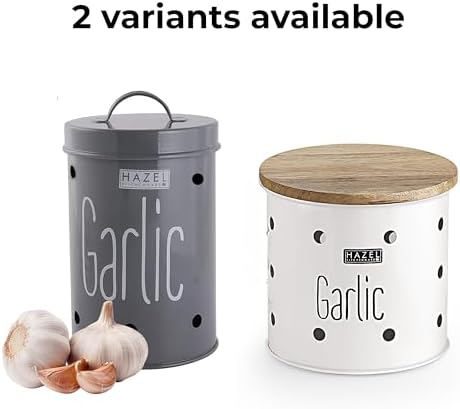 HAZEL Garlic Storage Container for Kitchen | Garlic Container for Storage, White