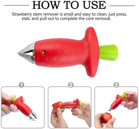2pcs Strawberry Huller, Strawberry Stem and Leaf Remover Multi Function Fruit Corers Tool for Tomato Pineapple, Baking and Jam Making, Red