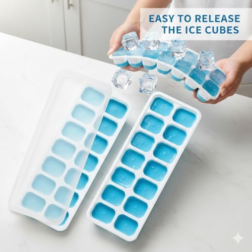 Ice Cube Trays – Silicone 18- Ice Cube Tray with Lid Super Easy Release Ice Cube Molds - Stackable Silicone Ice Tray Durable and Dishwasher Safe - for Food, Cocktail, Whiskey, Chocolate - 4 Pack (1)