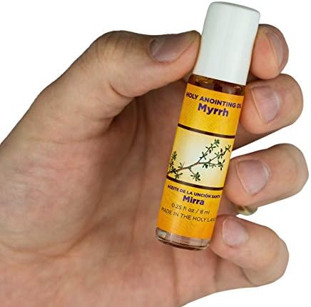 Myrrh Anointing Oil from Israel Boxed Gift Set with Dispenser, Holy Jerusalem Oil & Silver Metal Keychain Bottle Container, Plastic Dropper & Small Glass Vial, Aceite Ungido y Botella