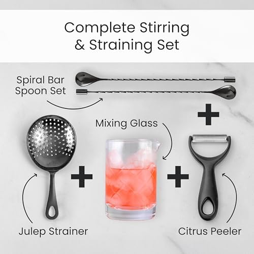 A Bar Above Bar Spoon Set, Spiral Handle, Stainless Steel Mixing Spoons for Cocktail Mixer Set, to Stir and Layer, Basic Professional or Home Bars Accessories (Black, Spiral)